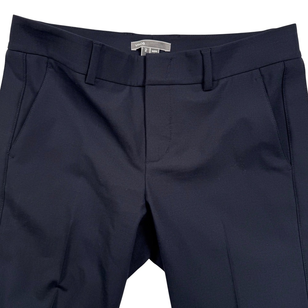 Vince Side Strapping Pant Women 2 Navy Blue Stretch Wool Slim Straight Trouser